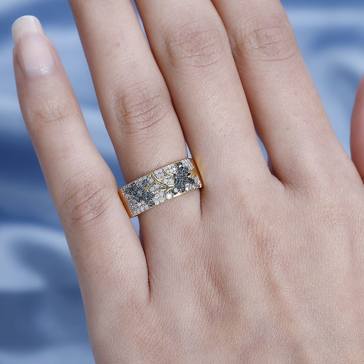 GP Trionfo Collection Blue and White Diamond Dragonfly Ring in Vermeil Yellow Gold Over Sterling Silver (Size 8.0) 0.50 ctw image number 2