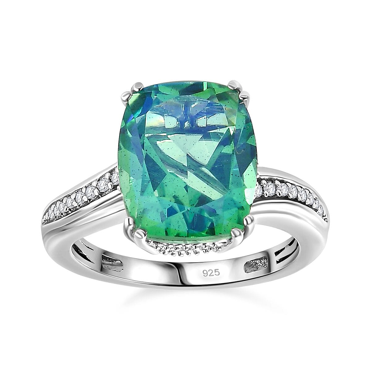 Peacock Quartz (Triplet) and White Zircon 5.34 ctw Ring in Platinum Over Sterling Silver (Size 10.0)
