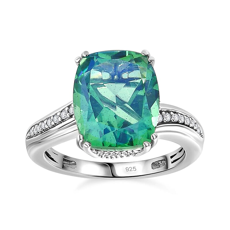 Peacock Quartz (Triplet) and White Zircon 5.34 ctw Ring in Platinum Over Sterling Silver (Size 10.0)
