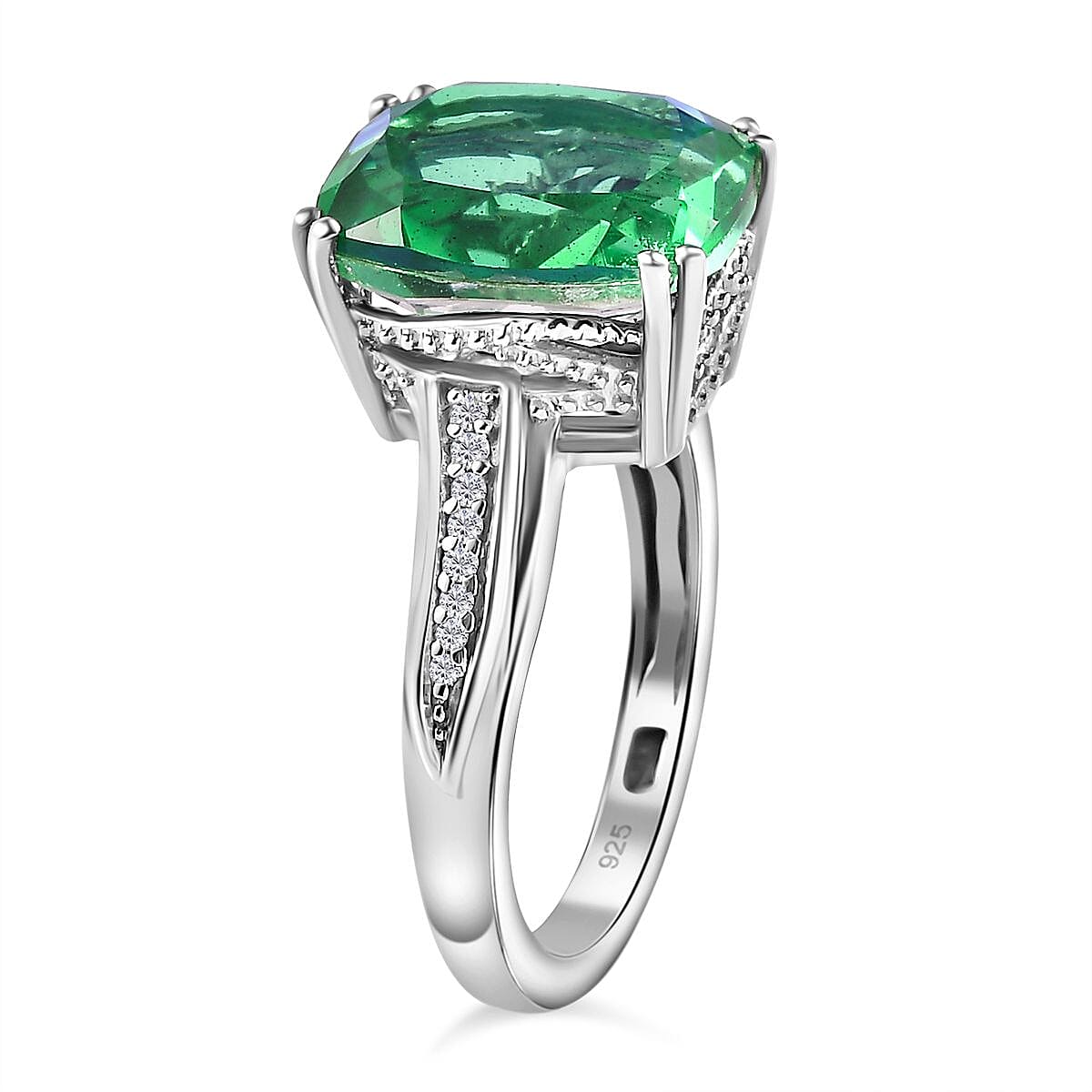 Peacock Quartz (Triplet) and White Zircon 5.34 ctw Ring in Platinum Over Sterling Silver (Size 10.0)