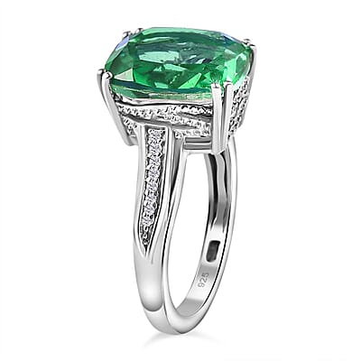 Peacock Quartz (Triplet) and White Zircon 5.34 ctw Ring in Platinum Over Sterling Silver (Size 10.0)