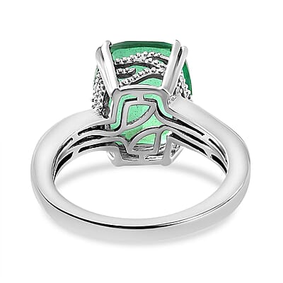 Peacock Quartz (Triplet) and White Zircon 5.34 ctw Ring in Platinum Over Sterling Silver (Size 10.0)