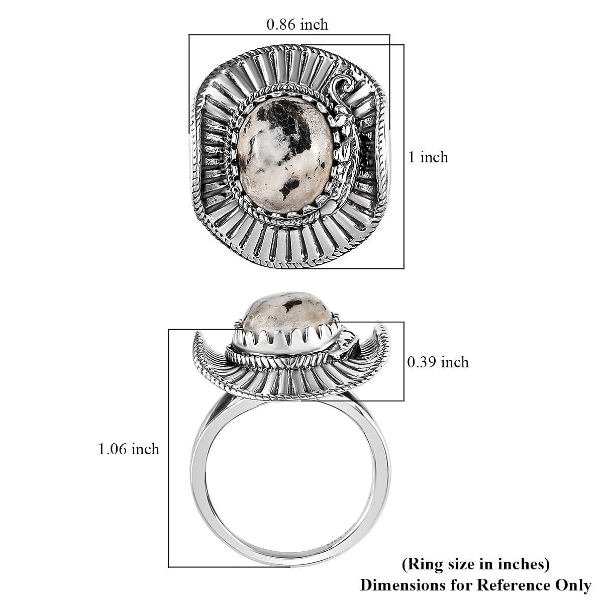 Artisan Crafted White Buffalo 5.35 ctw Cowboy Hat Ring in Sterling Silver (Size 10.0)