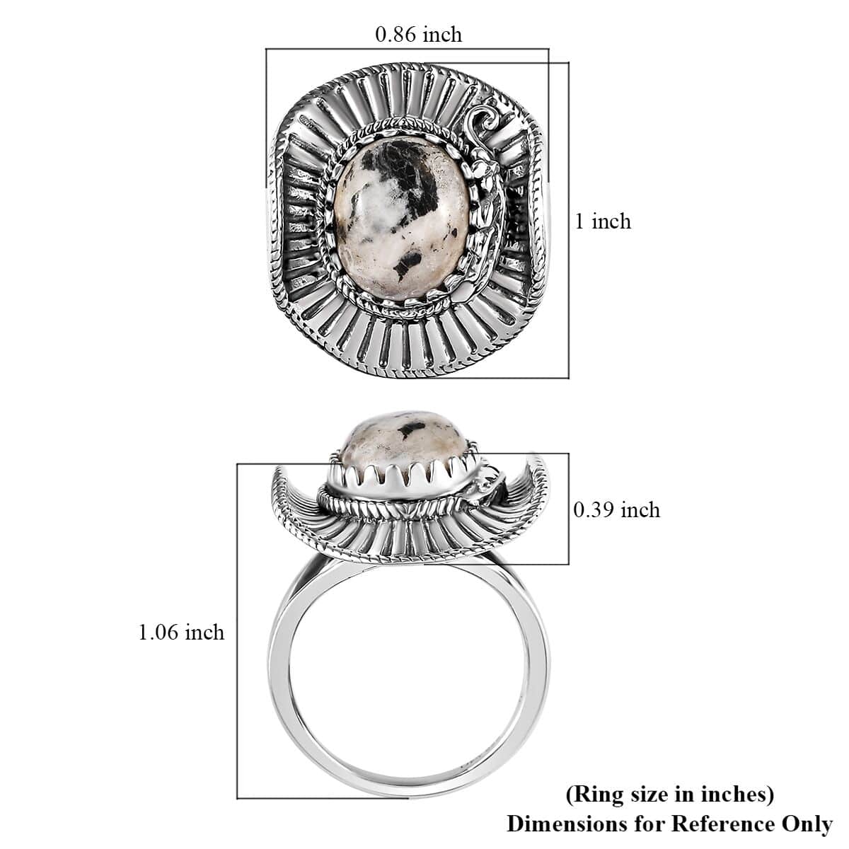 Artisan Crafted White Buffalo 5.35 ctw Cowboy Hat Ring in Sterling Silver (Size 9.0) image number 5