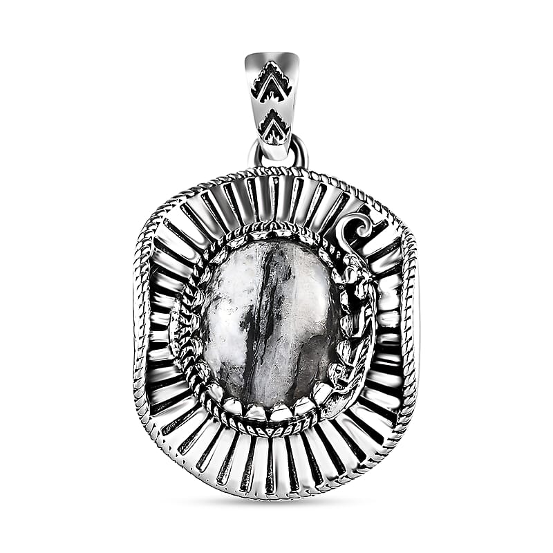 Artisan Crafted White Buffalo Cowboy Hat Pendant in Sterling Silver 5.30 ctw
