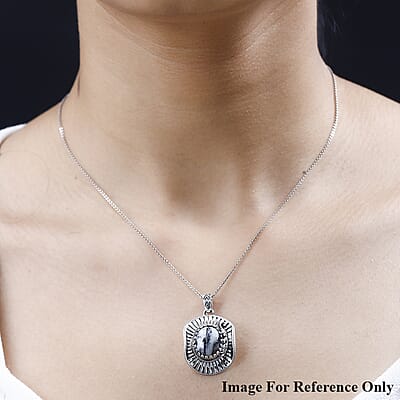 Artisan Crafted White Buffalo Cowboy Hat Pendant in Sterling Silver 5.30 ctw