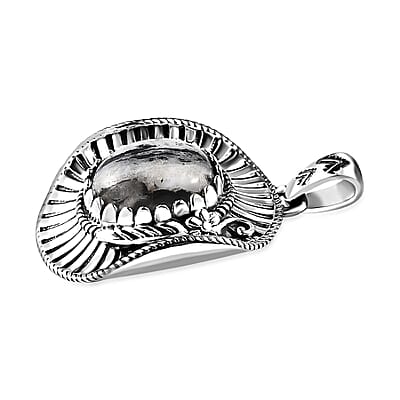 Artisan Crafted White Buffalo Cowboy Hat Pendant in Sterling Silver 5.30 ctw
