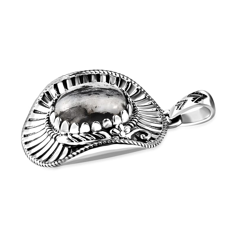Artisan Crafted White Buffalo Cowboy Hat Pendant in Sterling Silver 5.30 ctw