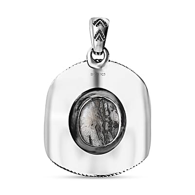Artisan Crafted White Buffalo Cowboy Hat Pendant in Sterling Silver 5.30 ctw