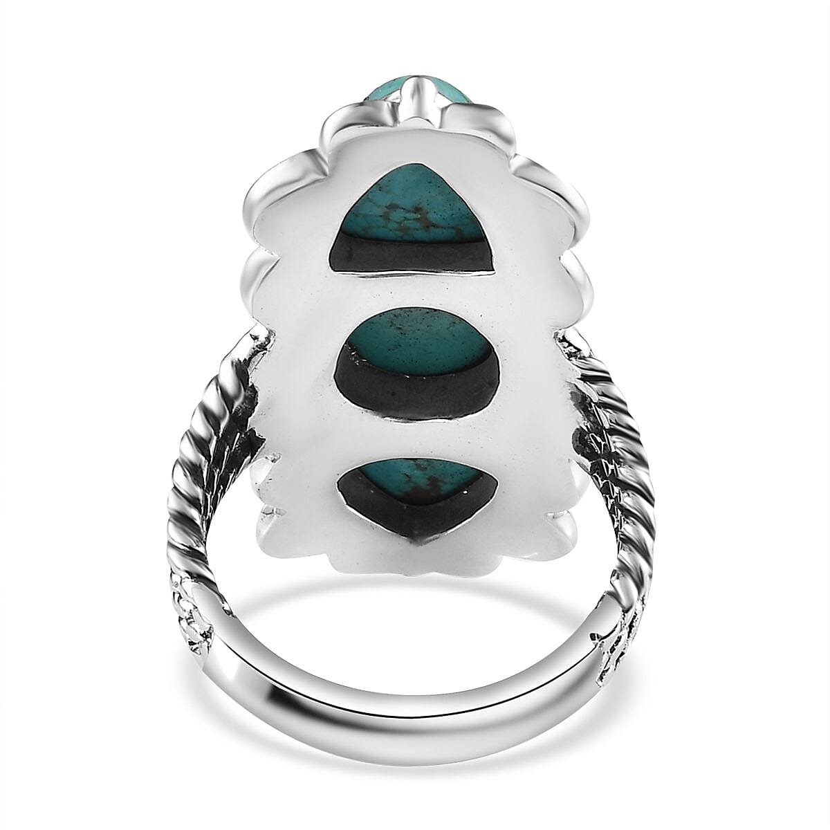 Premium Sierra Nevada Turquoise 3 Stone Ring in Sterling Silver (Size 10.0) 7.10 ctw image number 4