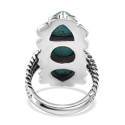 Artisan Crafted Sierra Nevada Turquoise 3 Stone Ring in Sterling Silver (Size 10.0) 7.10 ctw