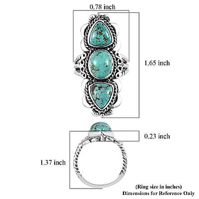 Artisan Crafted Sierra Nevada Turquoise 3 Stone Ring in Sterling Silver (Size 10.0) 7.10 ctw