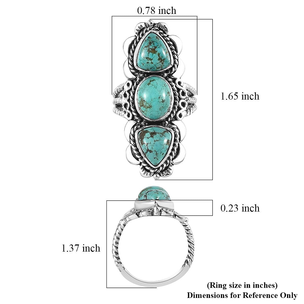 Artisan Crafted Sierra Nevada Turquoise 3 Stone Ring in Sterling Silver (Size 8.0) 7.10 ctw image number 5