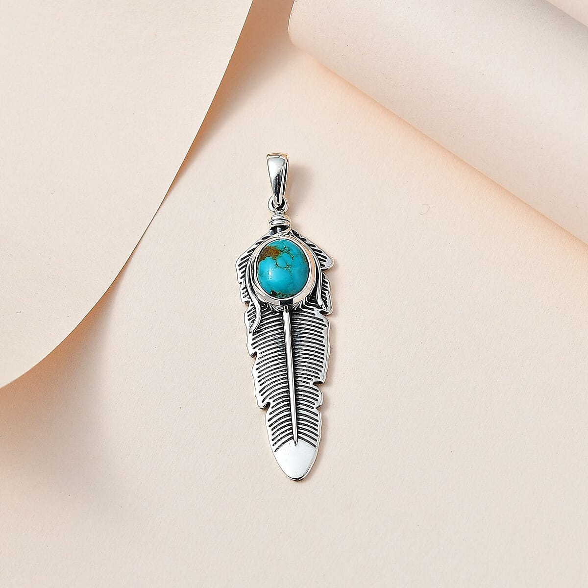 Artisan Crafted Sierra Nevada Turquoise Feather Pendant in Sterling Silver 2.65 ctw image number 1
