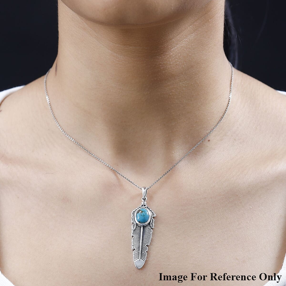 Artisan Crafted Sierra Nevada Turquoise Feather Pendant in Sterling Silver 2.65 ctw image number 2
