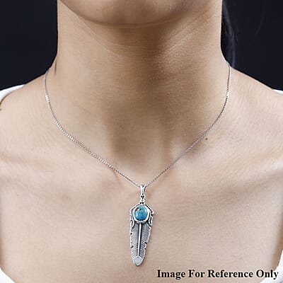 Artisan Crafted Sierra Nevada Turquoise Feather Pendant in Sterling Silver 2.65 ctw