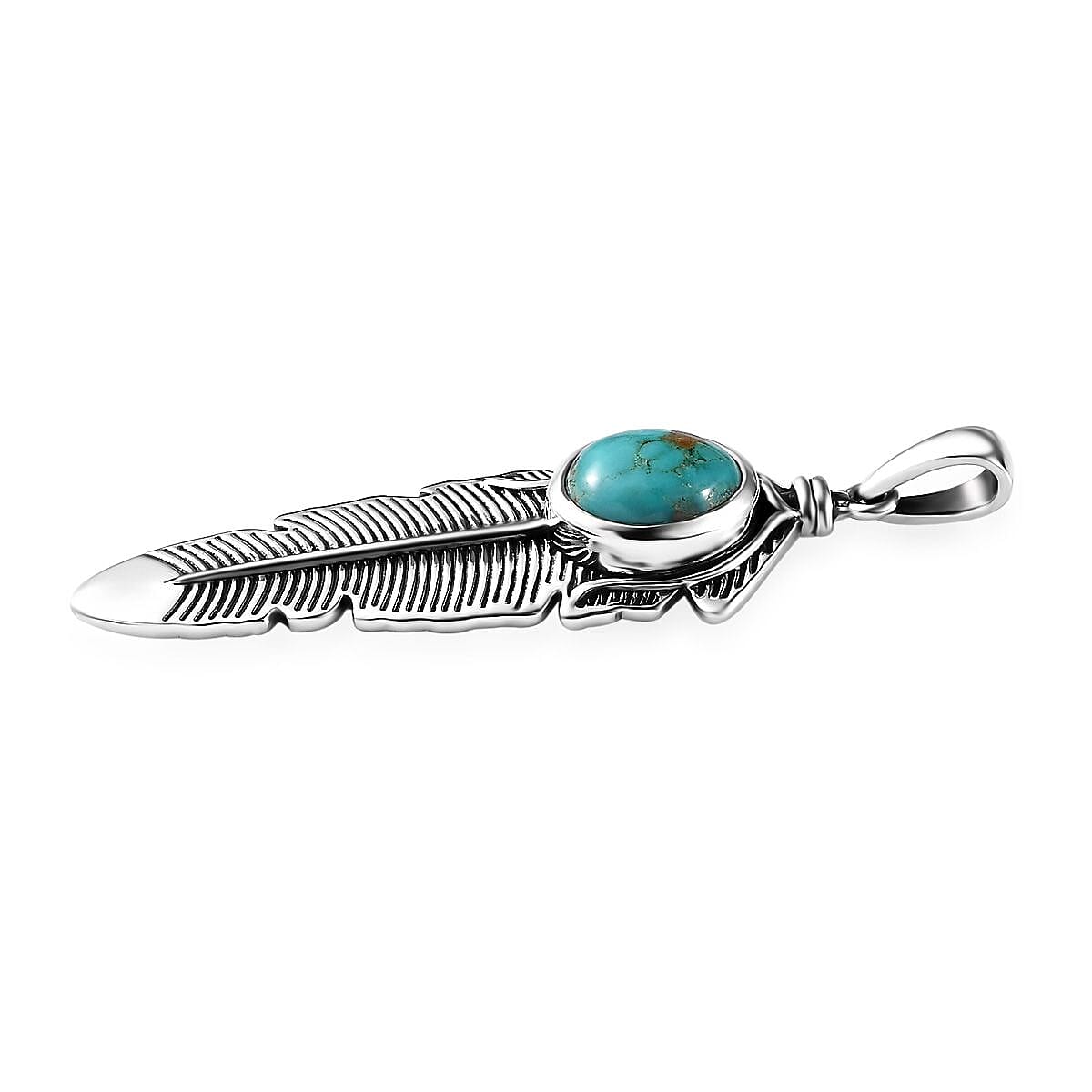 Artisan Crafted Sierra Nevada Turquoise Feather Pendant in Sterling Silver 2.65 ctw image number 3