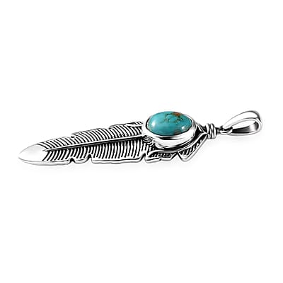 Artisan Crafted Sierra Nevada Turquoise Feather Pendant in Sterling Silver 2.65 ctw