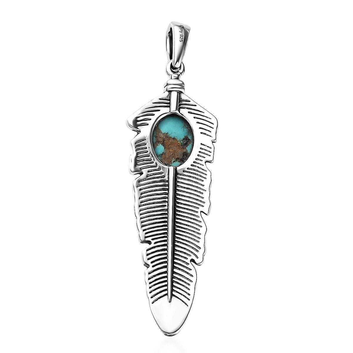 Artisan Crafted Sierra Nevada Turquoise Feather Pendant in Sterling Silver 2.65 ctw image number 4