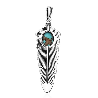 Artisan Crafted Sierra Nevada Turquoise Feather Pendant in Sterling Silver 2.65 ctw
