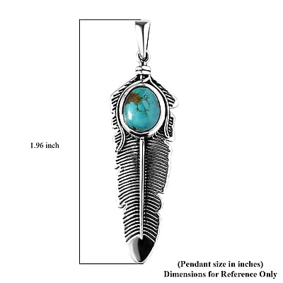Artisan Crafted Sierra Nevada Turquoise Feather Pendant in Sterling Silver 2.65 ctw