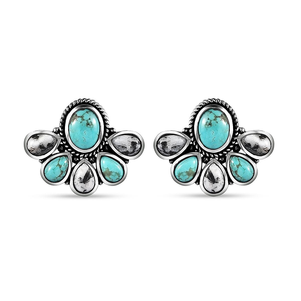 Artisan Crafted Sierra Nevada Turquoise and White Buffalo Stud Earrings in Sterling Silver 7.00 ctw image number 0