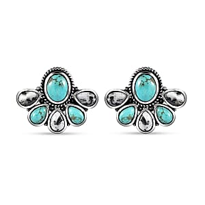 Artisan Crafted Sierra Nevada Turquoise and White Buffalo Stud Earrings in Sterling Silver 7.00 ctw