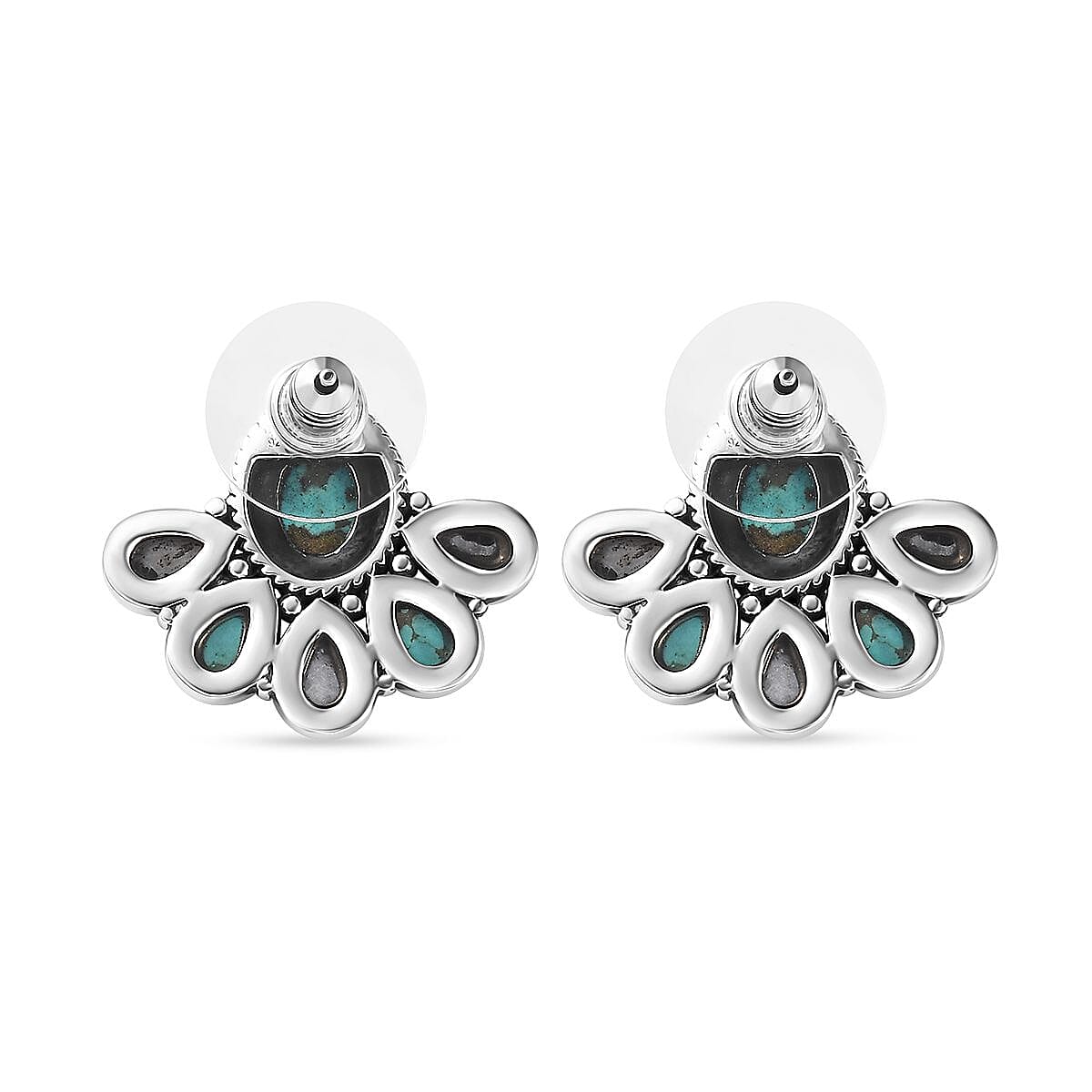 Artisan Crafted Sierra Nevada Turquoise and White Buffalo Stud Earrings in Sterling Silver 7.00 ctw image number 4
