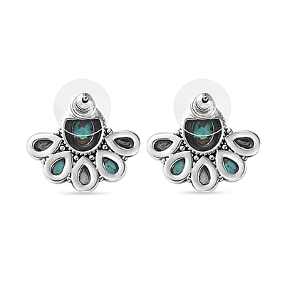 Artisan Crafted Sierra Nevada Turquoise and White Buffalo Stud Earrings in Sterling Silver 7.00 ctw
