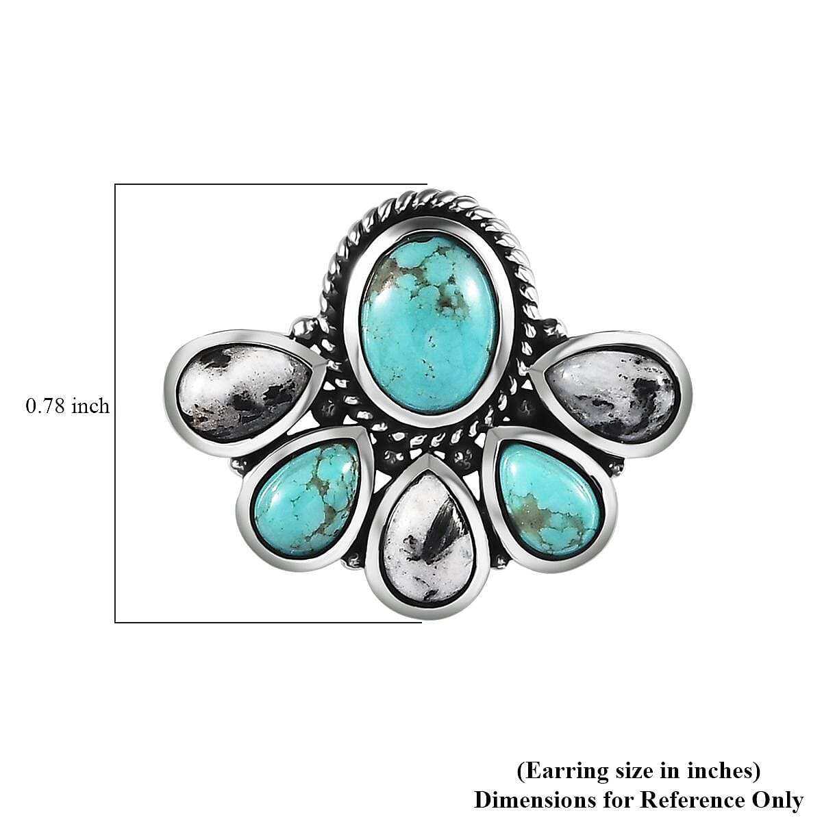 Artisan Crafted Sierra Nevada Turquoise and White Buffalo Stud Earrings in Sterling Silver 7.00 ctw image number 5