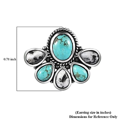 Artisan Crafted Sierra Nevada Turquoise and White Buffalo Stud Earrings in Sterling Silver 7.00 ctw