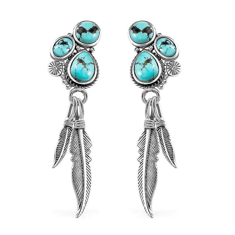 Artisan Crafted Sierra Nevada Turquoise Dangle Earrings in Sterling Silver 5.35 ctw