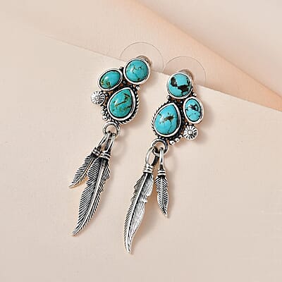 Artisan Crafted Sierra Nevada Turquoise Dangle Earrings in Sterling Silver 5.35 ctw