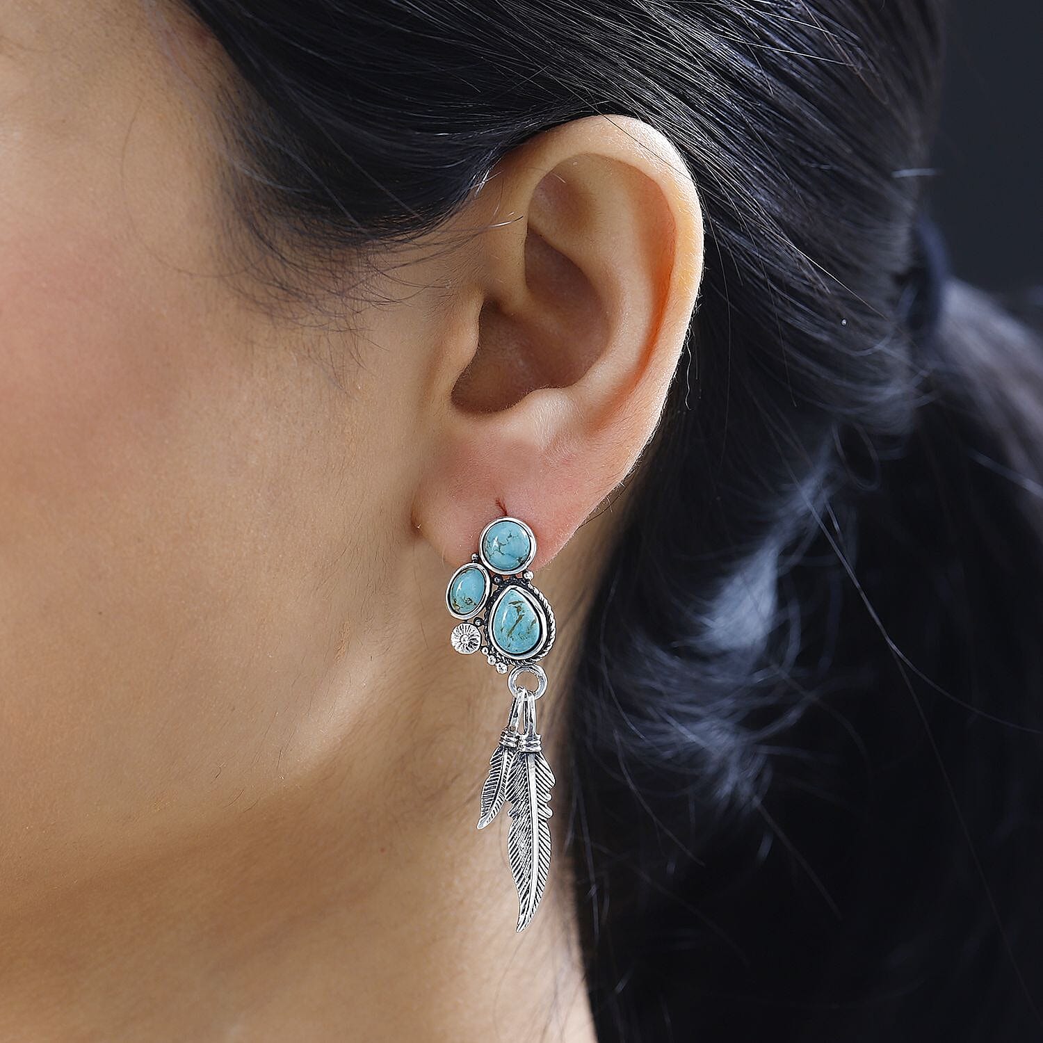 Artisan Crafted Sierra Nevada Turquoise Dangle Earrings in Sterling Silver 5.35 ctw