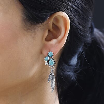 Artisan Crafted Sierra Nevada Turquoise Dangle Earrings in Sterling Silver 5.35 ctw