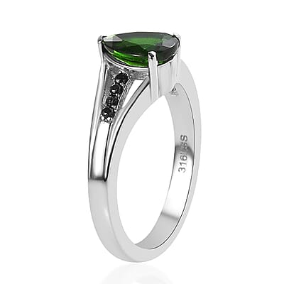 Chrome Diopside and Simulated Black Diamond 1.25 ctw Ring in Stainless Steel (Size 10.0)