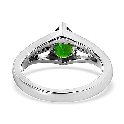 Chrome Diopside and Simulated Black Diamond 1.25 ctw Ring in Stainless Steel (Size 10.0)