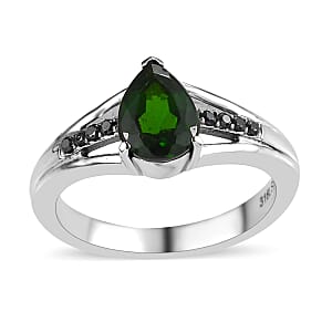 Chrome Diopside and Simulated Black Diamond Ring in Stainless Steel (Size 5.0) 1.25 ctw