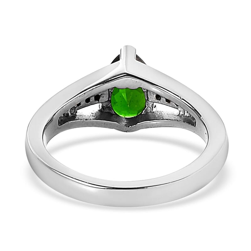 Chrome Diopside and Simulated Black Diamond 1.25 ctw Ring in Stainless Steel (Size 9.0)
