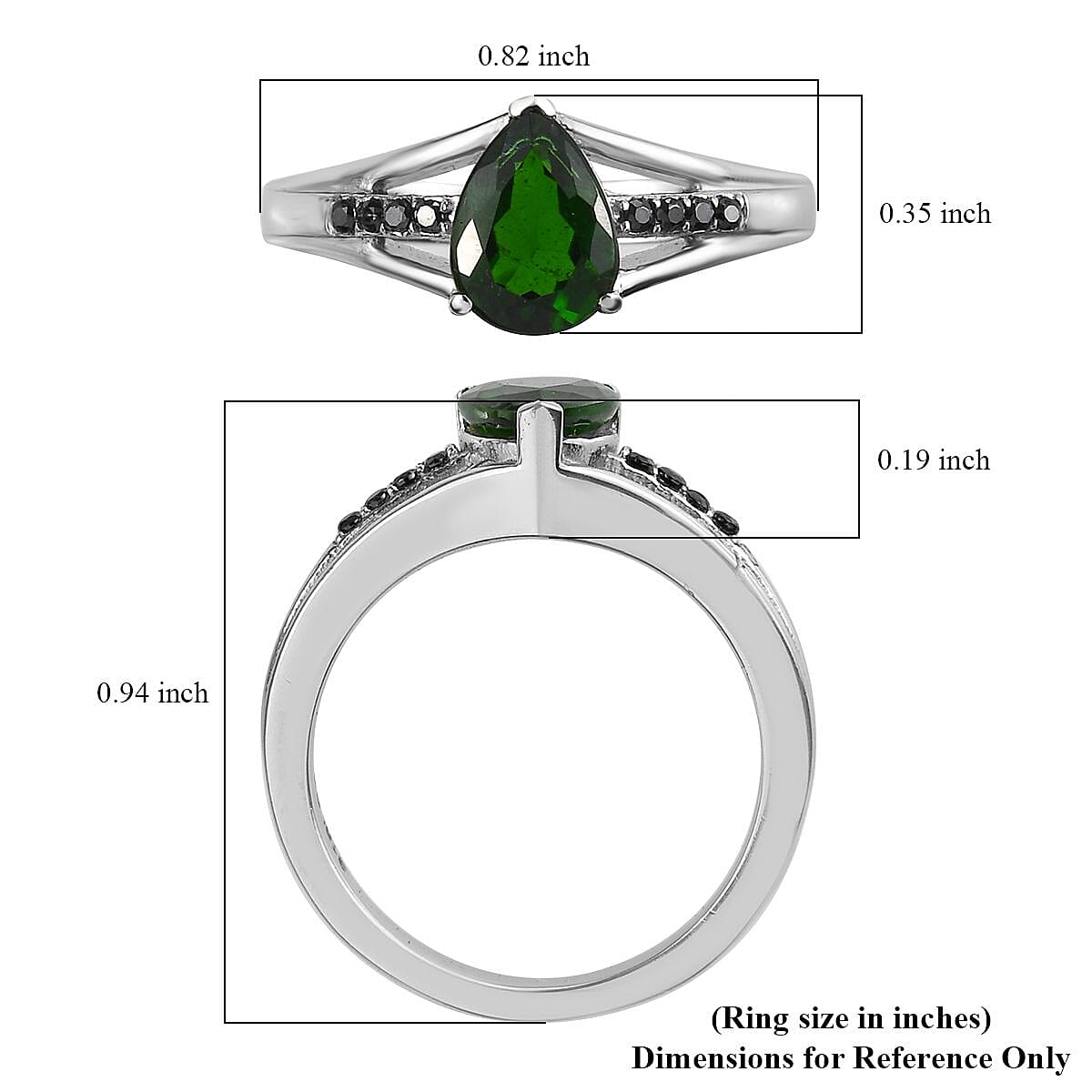 Chrome Diopside and Simulated Black Diamond 1.25 ctw Ring in Stainless Steel (Size 9.0)