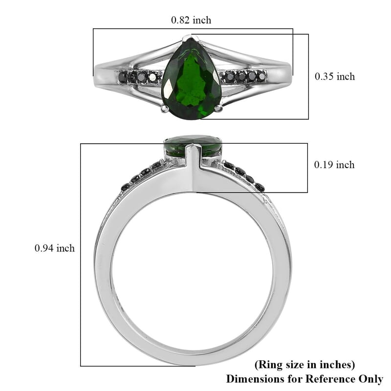 Chrome Diopside and Simulated Black Diamond 1.25 ctw Ring in Stainless Steel (Size 9.0)
