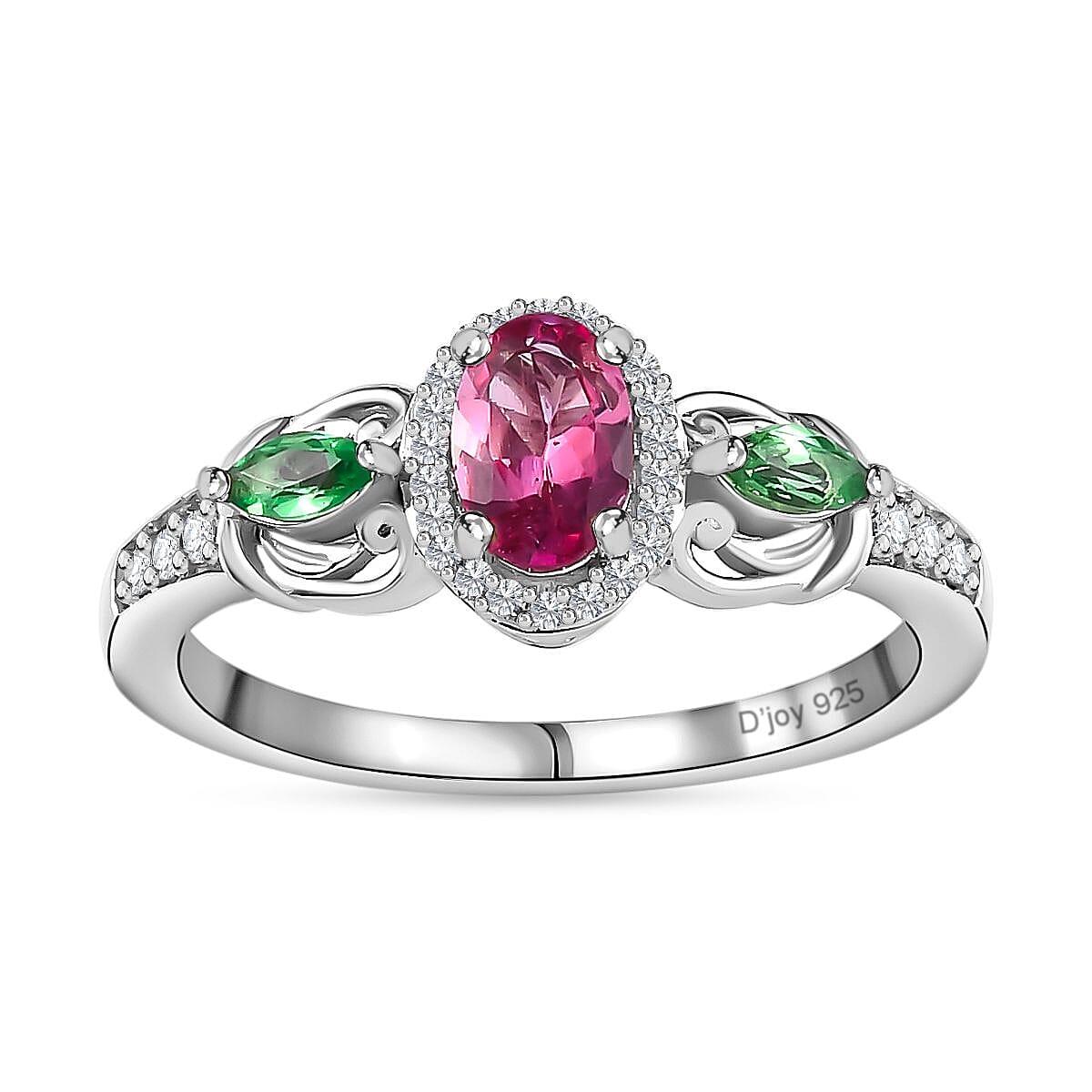 Ouro Fino Rubellite and Multi Gemstone Ring in Platinum Over Sterling Silver (Size 10.0) 0.85 ctw