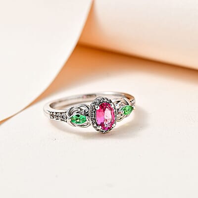 Ouro Fino Rubellite and Multi Gemstone Ring in Platinum Over Sterling Silver (Size 10.0) 0.85 ctw