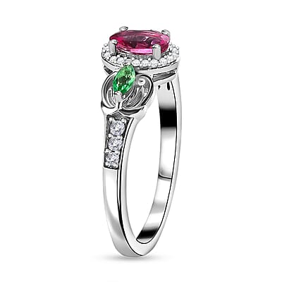 Ouro Fino Rubellite and Multi Gemstone Ring in Platinum Over Sterling Silver (Size 10.0) 0.85 ctw