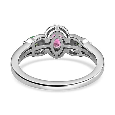 Ouro Fino Rubellite and Multi Gemstone Ring in Platinum Over Sterling Silver (Size 10.0) 0.85 ctw
