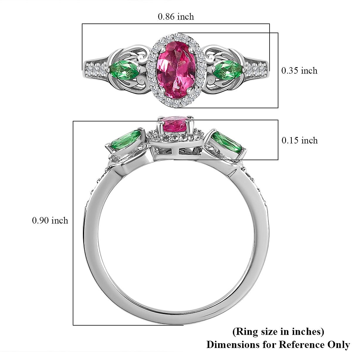 Ouro Fino Rubellite and Multi Gemstone Ring in Platinum Over Sterling Silver (Size 10.0) 0.85 ctw