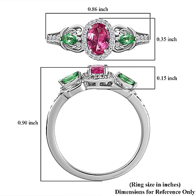 Ouro Fino Rubellite and Multi Gemstone Ring in Platinum Over Sterling Silver (Size 10.0) 0.85 ctw