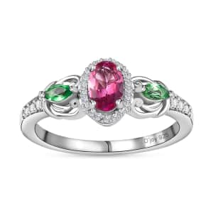 Ouro Fino Rubellite and Multi Gemstone Ring in Platinum Over Sterling Silver (Size 5.0) 0.85 ctw