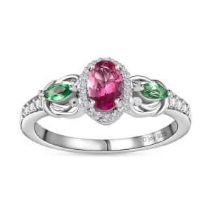 Ouro Fino Rubellite and Multi Gemstone Ring in Platinum Over Sterling Silver (Size 9.0) 0.85 ctw