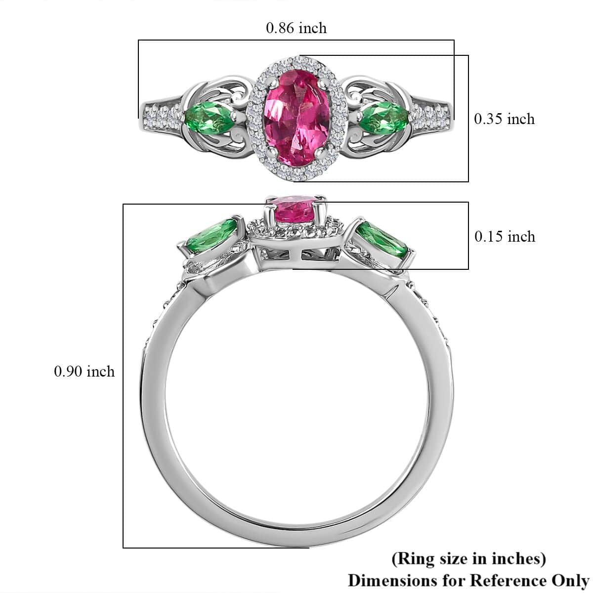 Ouro Fino Rubellite and Multi Gemstone Ring in Platinum Over Sterling Silver (Size 9.0) 0.85 ctw image number 5